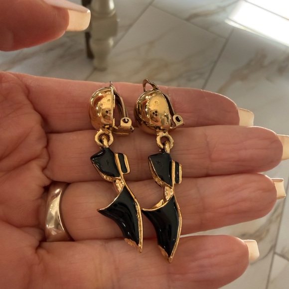 Salvatore Ferragamo Jewelry - Salvatore Ferragamo Gold-Tone Earrings with Black Enamel Accents